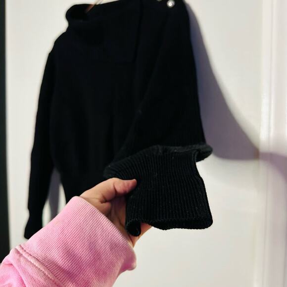 Milly Black Turtleneck Silver Button Accent Merino Wool Chunky Sweater Size L - Picture 4 of 10